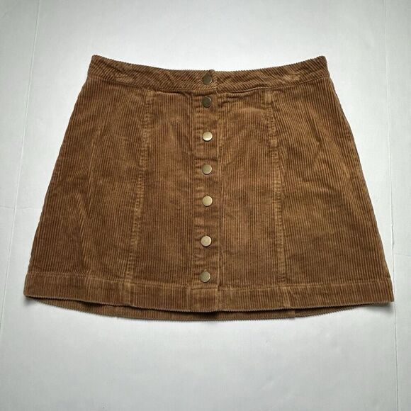 Charlotte Russe Tan Corduroy Mini Skirt Size Large Waist A-line Button Front - Picture 1 of 5